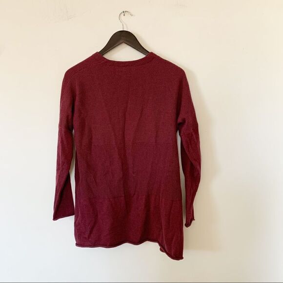 Lole Wine Marron Wool Blend Waffle Knit Open Style Long Cardigan Sweater - Picture 2 of 5